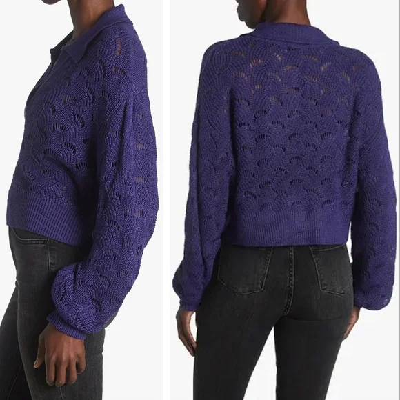 525 America Petal stitch pullover pointelle crochet knit top openwork - Picture 2 of 8